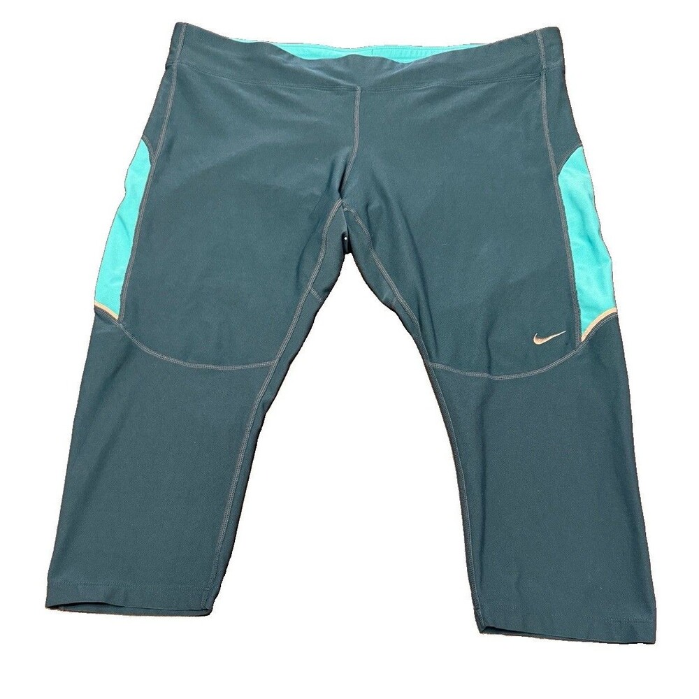 Nike Dri-Fit Capri Leggings Women's 1X Stretchy Calf-Length Two-Toned Teal
